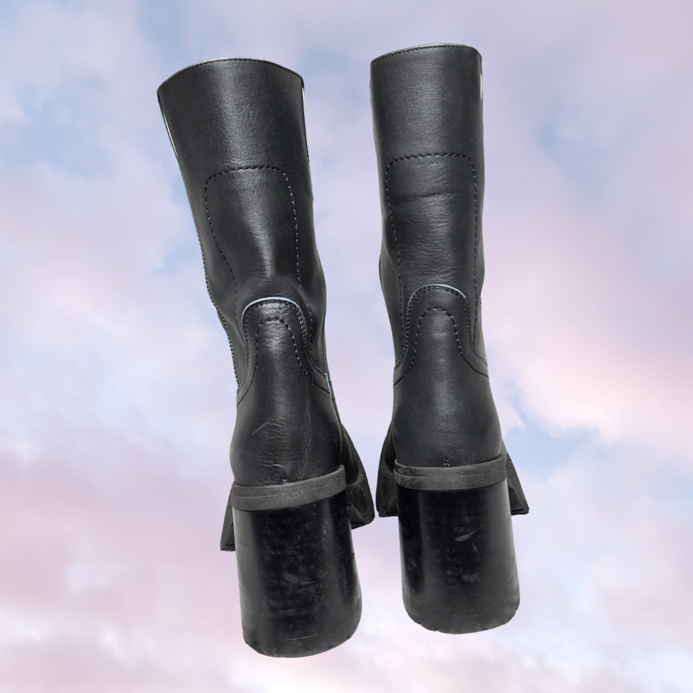 E8 Mista Daiane Black Chunky Square Toe Lugged Sole Heeled Boots Sz 7.5 38 EU - Picture 5 of 7